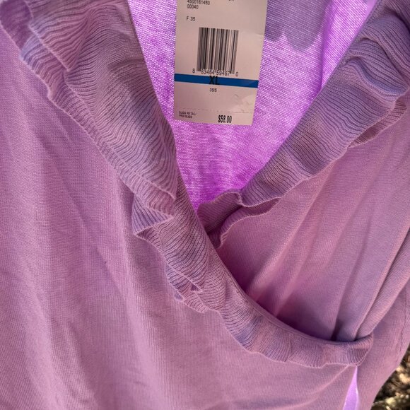 Jones Wear Womens XL Purple Lavender Ruffle V-neck Wrap Sweater Long Sleeve NWT - Picture 5 of 10